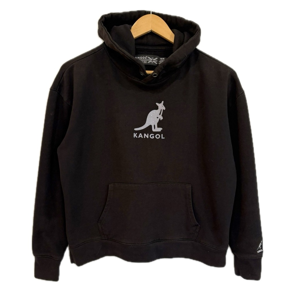 Kangol Pullover Hoodie Womens Size M Glitter Logo Graphic Fleece Sweatshirt Y2K